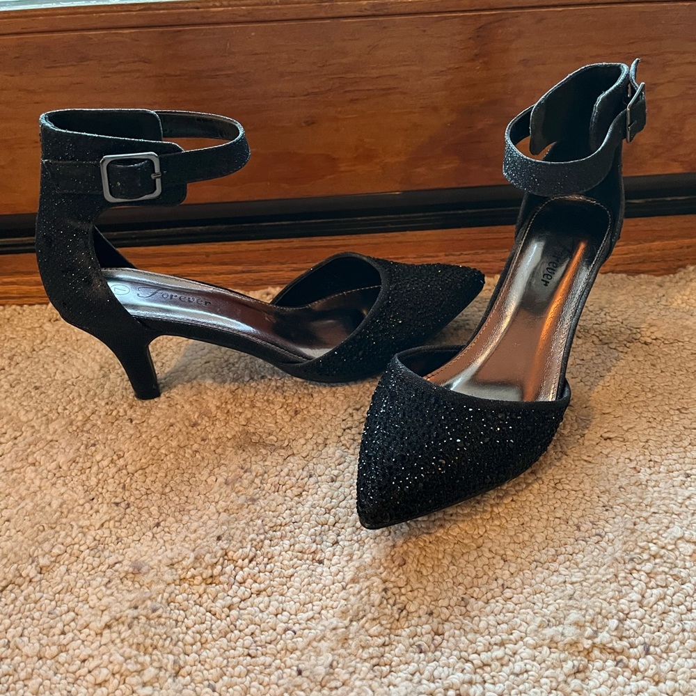 Olivia K Forever heels. Black with rhinestones. 2” heel